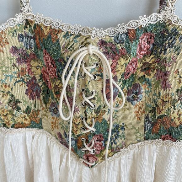 Cider Fairy Whimsical Gypsy Corset Mini Dress XL Tapestry Bustier Milkmaid - Picture 3 of 14